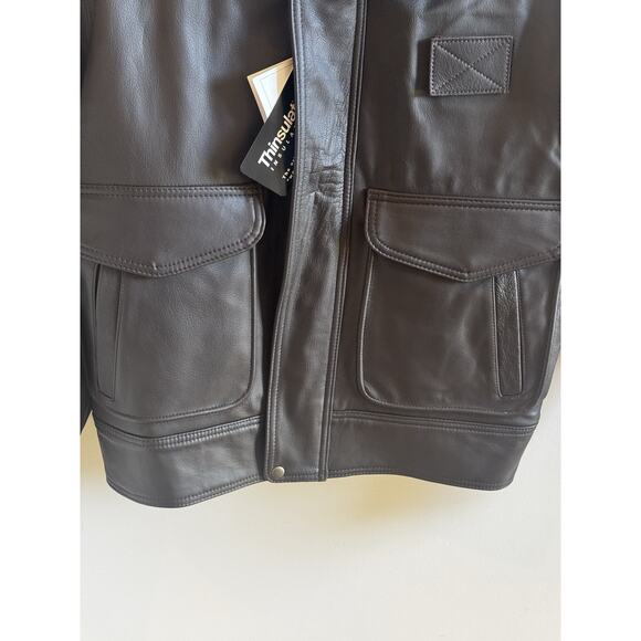 NEW Perrone Aviation UPS Brown Leather Bomber Jacket Mens Large Removable Liner - Picture 7 of 16